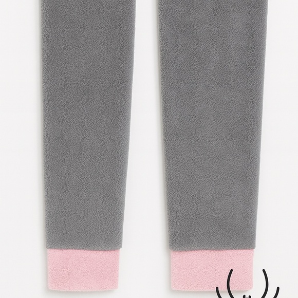 PJ Couture Gray Cat Hooded Pajama Suit M Fleece Pink Trim - Picture 4 of 6